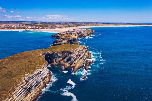 Luchtfoto Van Het Eiland Baleal Naer Peniche Aan Kust Van — Stockfoto