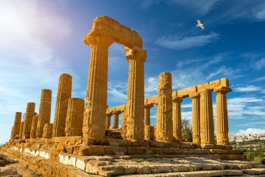 Agrigento, İtalya 'daki Tapınaklar Vadisi' ndeki Juno Yunan tapınağı. Juno Tapınağı, Tapınaklar Vadisi, Agrigento, Sicilya.
