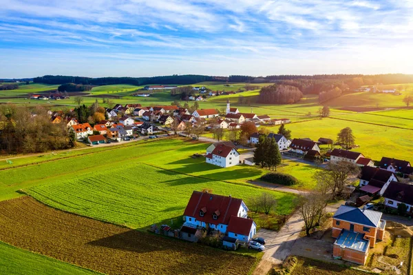 Vista Aerea Del Villaggio Lampertshausen Baviera Germania Foto Una Veduta — Foto Stock