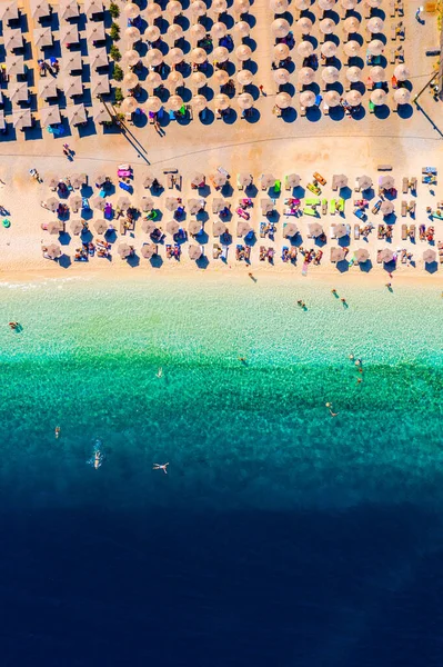 View Stunning Aerial View Amazing Beach Beach Umbrellas Turquoise Clear — Stock Photo, Image