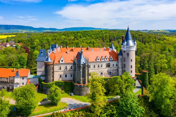 Letecký Pohled Hrad Zleby Středočeském Kraji Česká Republika Původní Hrad — Stock fotografie