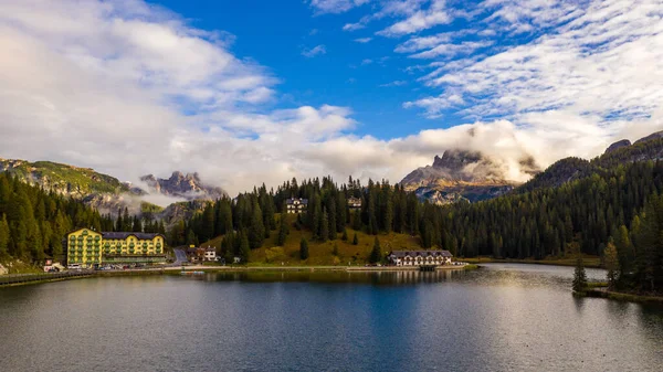 Tre Cime Lavaredo Peaks Seen Misurina Lake Dolomites Italy Winter — Stock Photo, Image