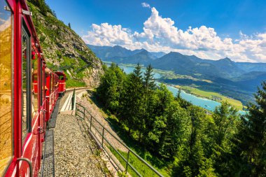 Schafberg Railway, a metre gauge cog railway in Upper Austria and Salzburg, from Sankt Wolfgang im Salzkammergut up to the Schafberg. Austria, Salzkammergut, Schafberg, Schafbergbahn, cog railway.