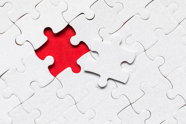 Unfinished White Jigsaw Puzzle Pieces Fill Pieces Jigsaw Puzzle Complete — Stock Photo, Image