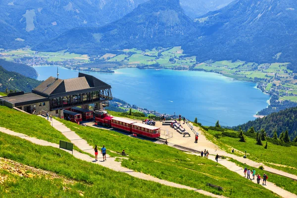 Вид Озеро Вольфгангзее Горы Феберг Австрия Озеро Вольфгангзее Горах Альп — стоковое фото
