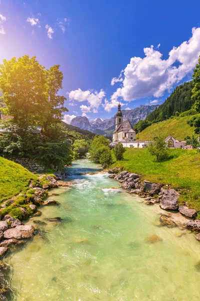 Parish Church Sebastian Village Ramsau Nationalpark Berchtesgadener Land Upper Bavaria — Zdjęcie stockowe