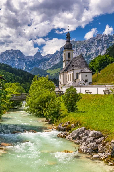 Parish Church Sebastian Village Ramsau Nationalpark Berchtesgadener Land Upper Bavaria — Zdjęcie stockowe