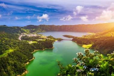 Beautiful panoramic view of Lagoa do Fogo lake in Sao Miguel Island, Azores, Portugal. 