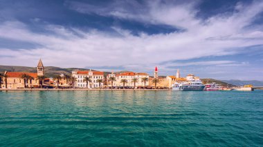 View at town Trogir, old touristic place in Croatia Europe. Trogir town coastal view. Magnificent Trogir, Croatia. Sunny old Venetian town, Dalmatian Coast in Croatia. clipart