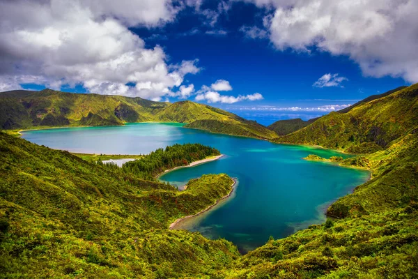 Beautiful panoramic view of Lagoa do Fogo lake in Sao Miguel Island, Azores, Portugal. 
