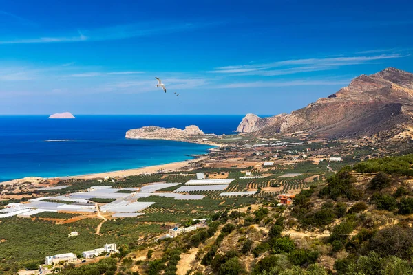 Skott Vackra Turkosa Stranden Falasarna Falassarna Kreta Grekland Utsikt Över — Stockfoto