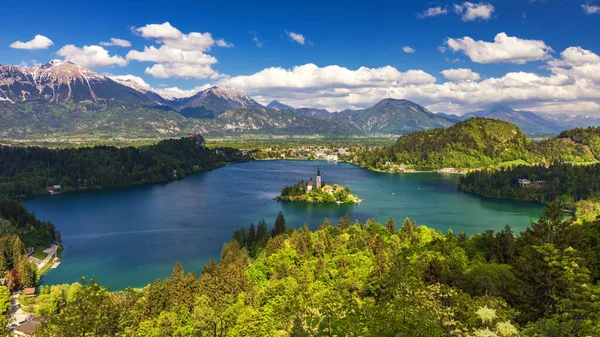 Lake Bled Slovenia Beautiful Mountain Lake Small Pilgrimage Church Most — Stock Photo, Image