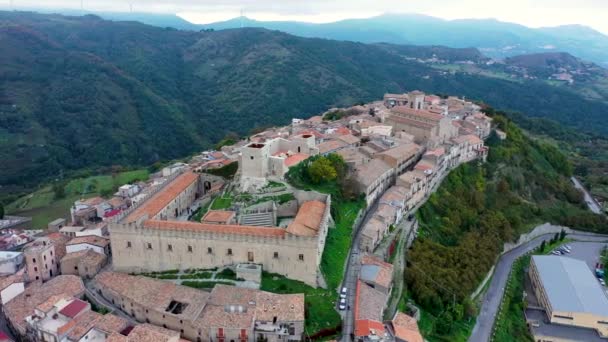 Luchtfoto Van Stad Montalbano Elicona Italië Sicilië Provincie Messina Luchtfoto — Stockvideo