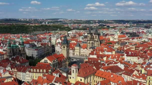 Praha Krásný Panoramatický Slunný Výhled Vzdušný Bezpilotní Letoun Nad Staroměstským — Stock video