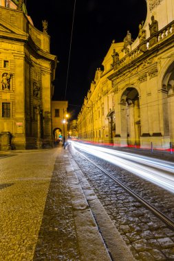 Night view of traffic in Prague