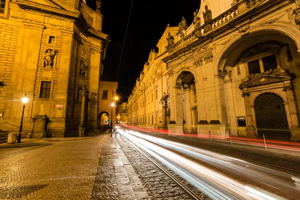 Night view of traffic in Prague — Stock Photo, Image