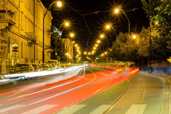 Vista noturna do tráfego em Praga — Fotografia de Stock