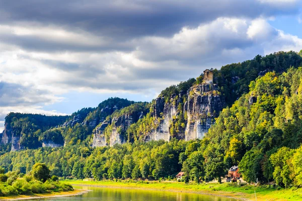 Little town Rathen with port at Elbe river — Stock Photo, Image