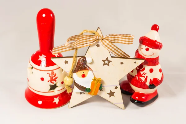 Snowman, Santa claus star, bell — Stock Photo, Image
