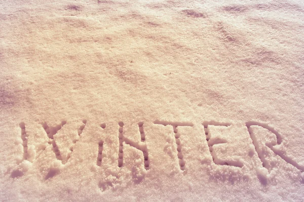 Geschreven woorden, Winter op een sneeuwveld — Stockfoto