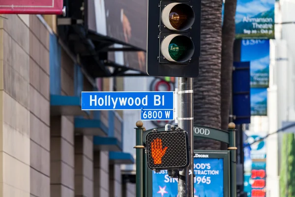 View of the Walk of Fame and the Buildings at the Hollywood Boulevard — стоковое фото