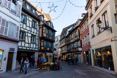Exterior views of historic buildings and landmarks in the old town part of Colmar