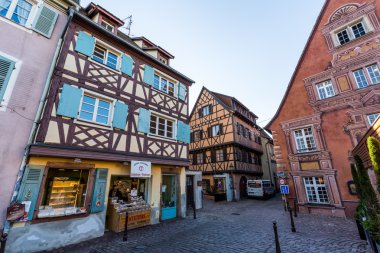 Exterior views of historic buildings and landmarks in the old town part of Colmar