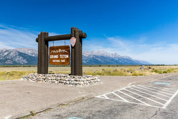 Insegna di benvenuto al Parco Nazionale del Grand Teton — Foto Stock