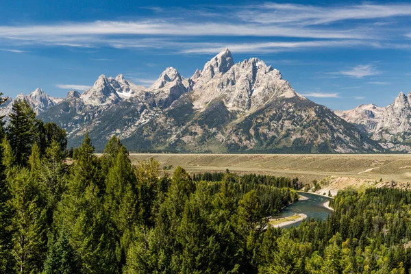 View of the Grand Teton National Park and the Snake River — стоковое фото