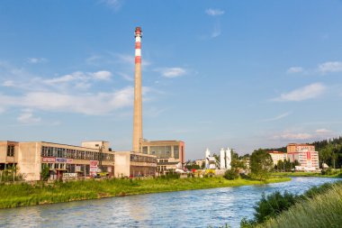 Ruzomberok, Slovakya'da tarihi bir fabrika binası olan Texicom areal'e bakış