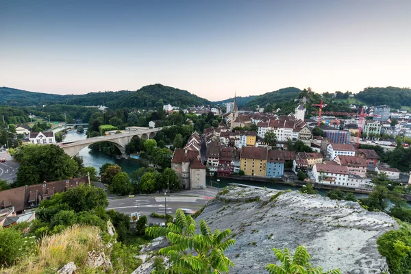 Vista da Mountain Lagern alla città di Baden al tramonto — Foto Stock