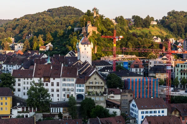 Vista da Mountain Lagern alla città di Baden e al fiume Limmat — Foto Stock