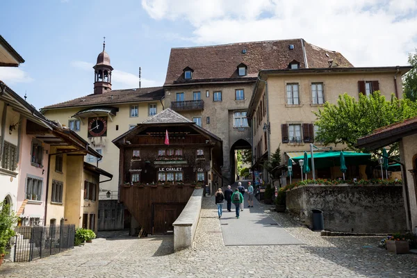 Vista de la histórica ciudad de Gruyeres en Suiza — Foto de Stock