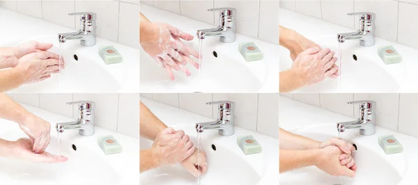 Homem lavar as mãos com sabão — Fotografia de Stock