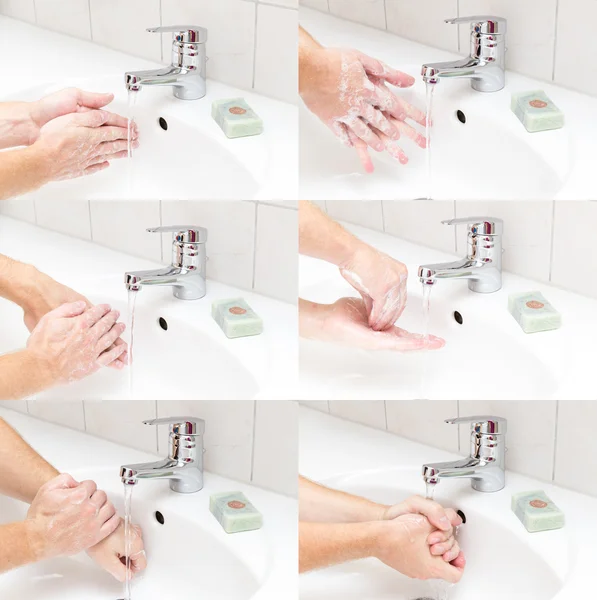 Pria mencuci tangan dengan sabun — Stok Foto