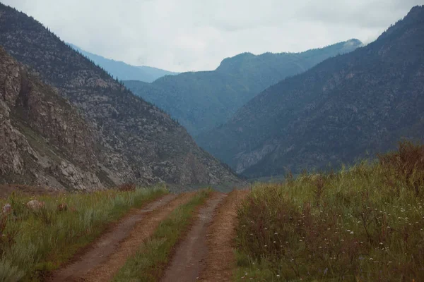 Dağlardaki köy yolu, Altai Cumhuriyeti, Kur-Kechu bölgesi