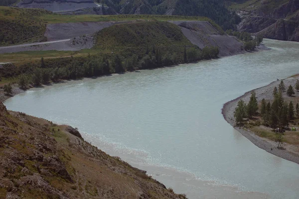 Yazın Chuya Nehri Katun Nehri Nin Birleşimi Altai Cumhuriyeti — Stok fotoğraf