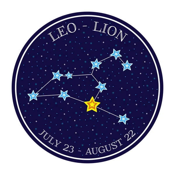 Constelación zodiacal Leo en el espacio. Lindo estilo de dibujos animados vector de enfermedad — Vector de stock