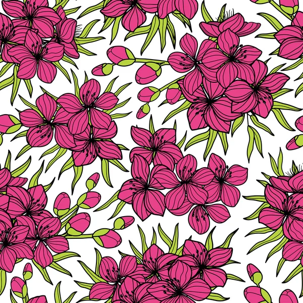 Sakura rose et feuilles vertes motif sans couture — Image vectorielle