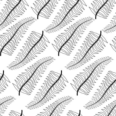 Dikişsiz desen siyah-beyaz grafik palmiye yaprakları