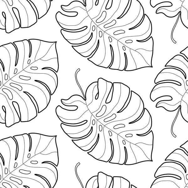 Hojas tropicales gráficas en blanco y negro sin costuras — Vector de stock