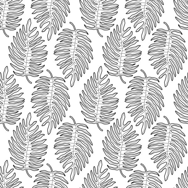 Feuilles tropicales graphiques noir et blanc motif sans couture — Image vectorielle