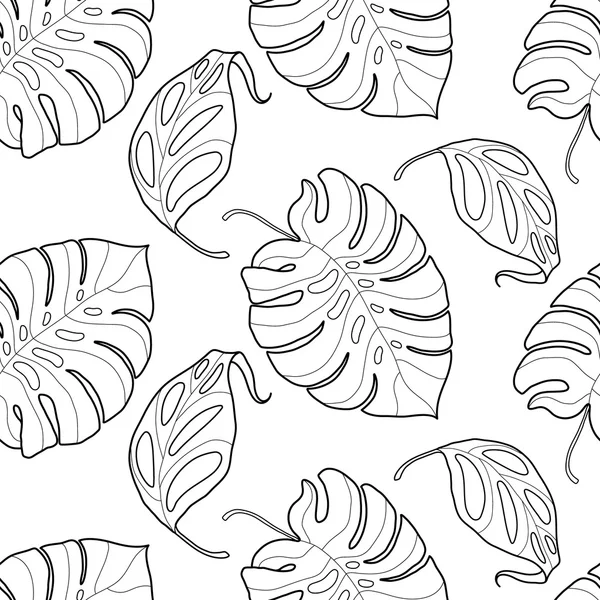 Black and white graphic tropical leaves seamless pattern — Stock Vector