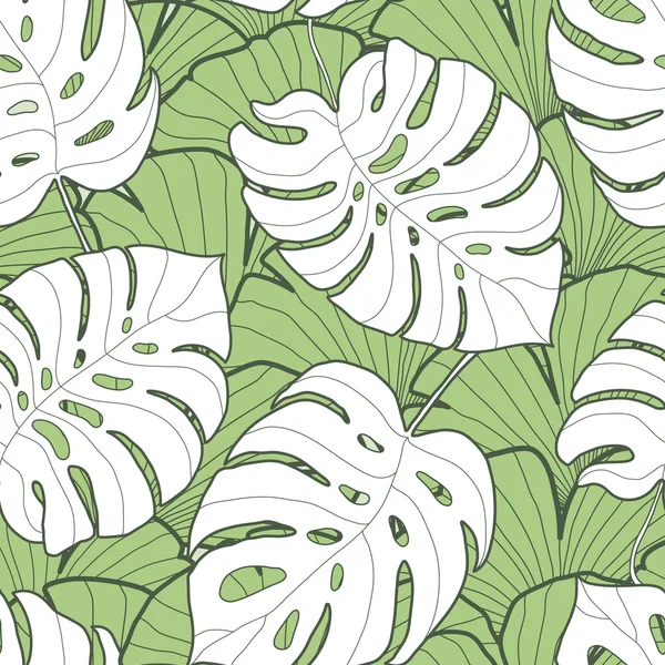 Patrón inconsútil de hoja de monstera blanco y negro — Vector de stock