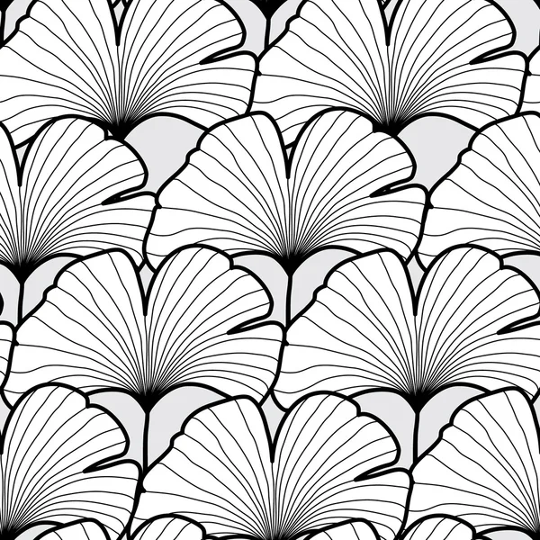 Patrón de hoja de gingko blanco y negro sin costuras. Ilustración del vector — Vector de stock