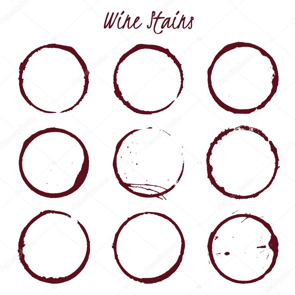 Set of spilled wine stains on white background, vector illustrat