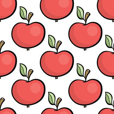Kırmızı elma seamless modeli sevimli çizgi stili el çekilmiş