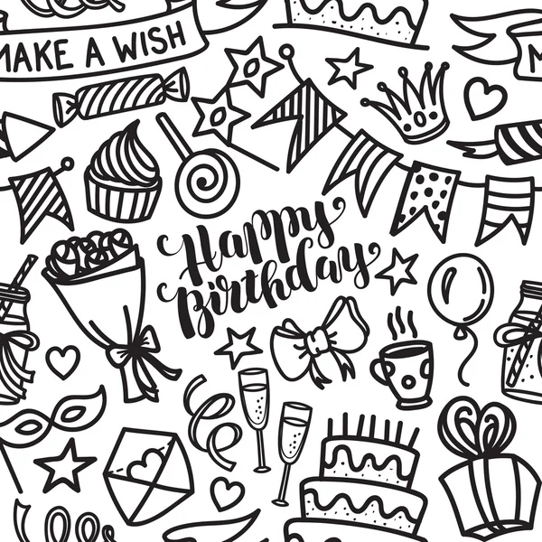 İyi ki doğdun yazı ve doodle seamless modeli