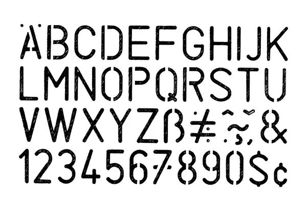 黑色矢量 grunge 模具字母和数字在白色背景上 — 图库矢量图片