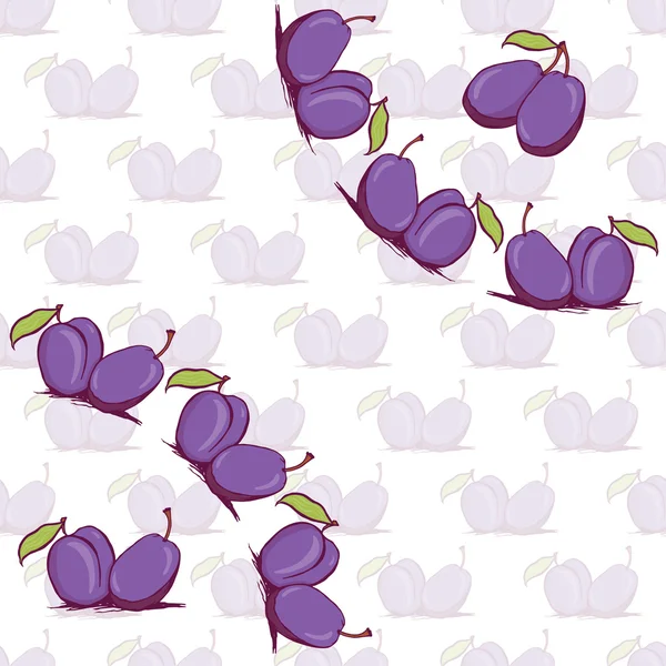 Cadre vectoriel appétissant de style croquis prune et motif sans couture — Image vectorielle